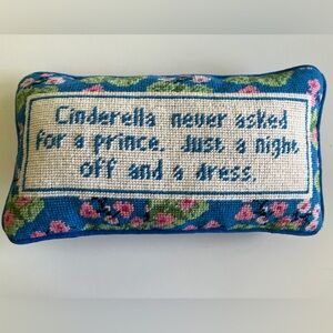 Furbish Studio Needlepoint Pillow Cinderella Never Asked Blue Pink Floral HTF